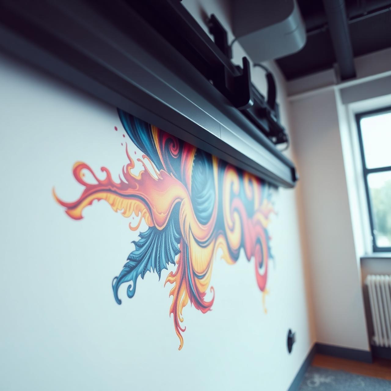 Close-up of the Precision Art wall printing machine in action